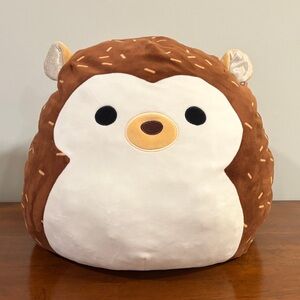 Squishmallow Plush Hedgehog Throw Pillow - Brown & White Cute Animal Cushion